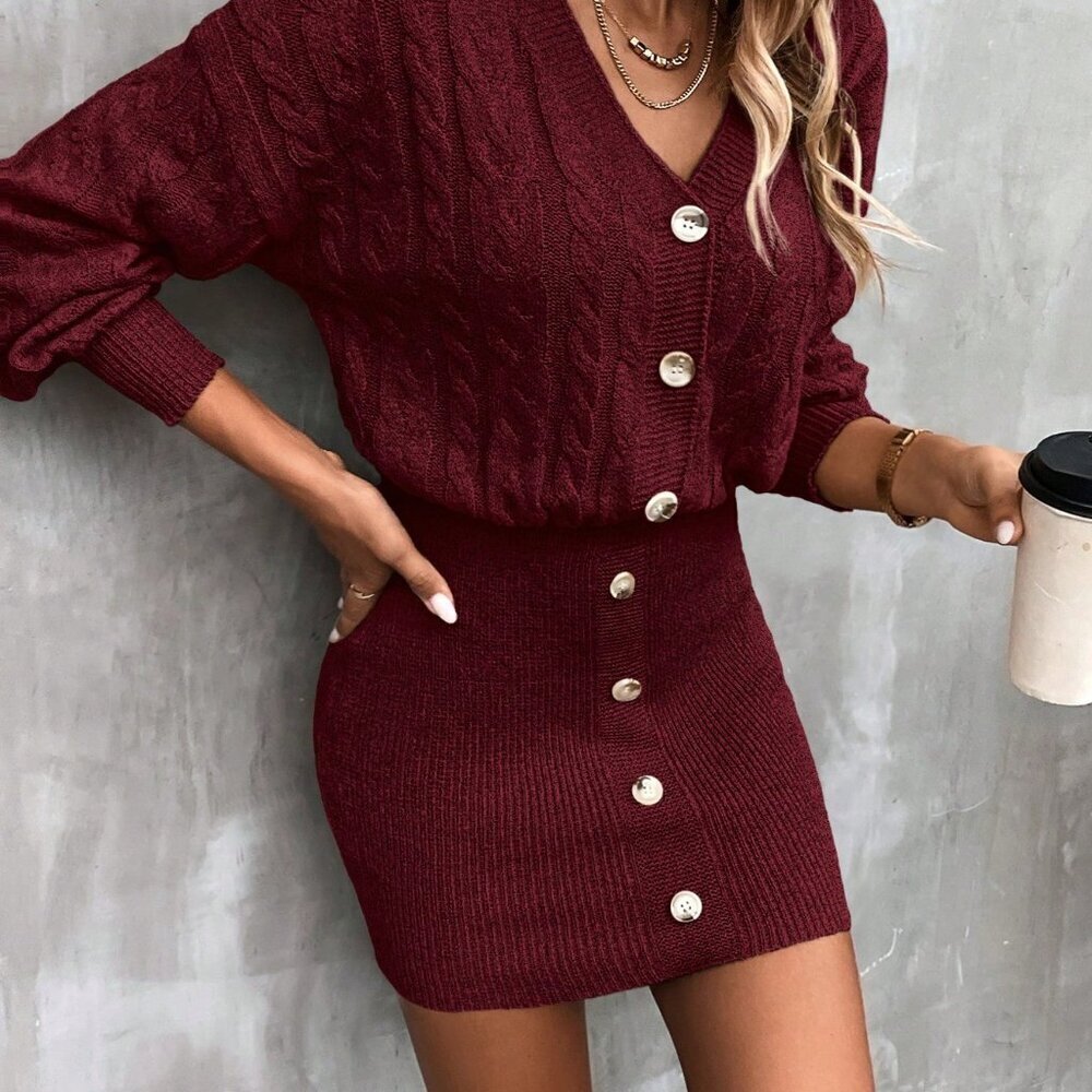 Burgundy Elegant Women's Knitted Dress